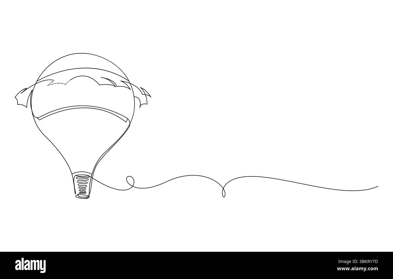 Dessin à une ligne de montgolfières, trois montgolfières en vol Illustration de Vecteur