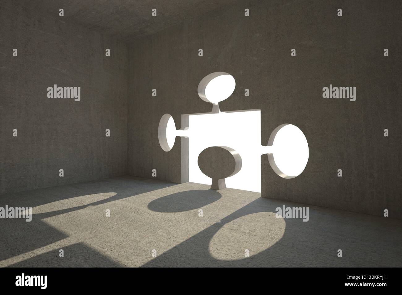 Porte en forme de puzzle in dark room Banque D'Images