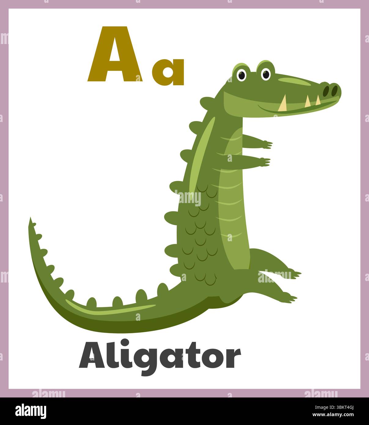 Lettre alligator Une carte alphabétique anglaise enfants Illustration de Vecteur