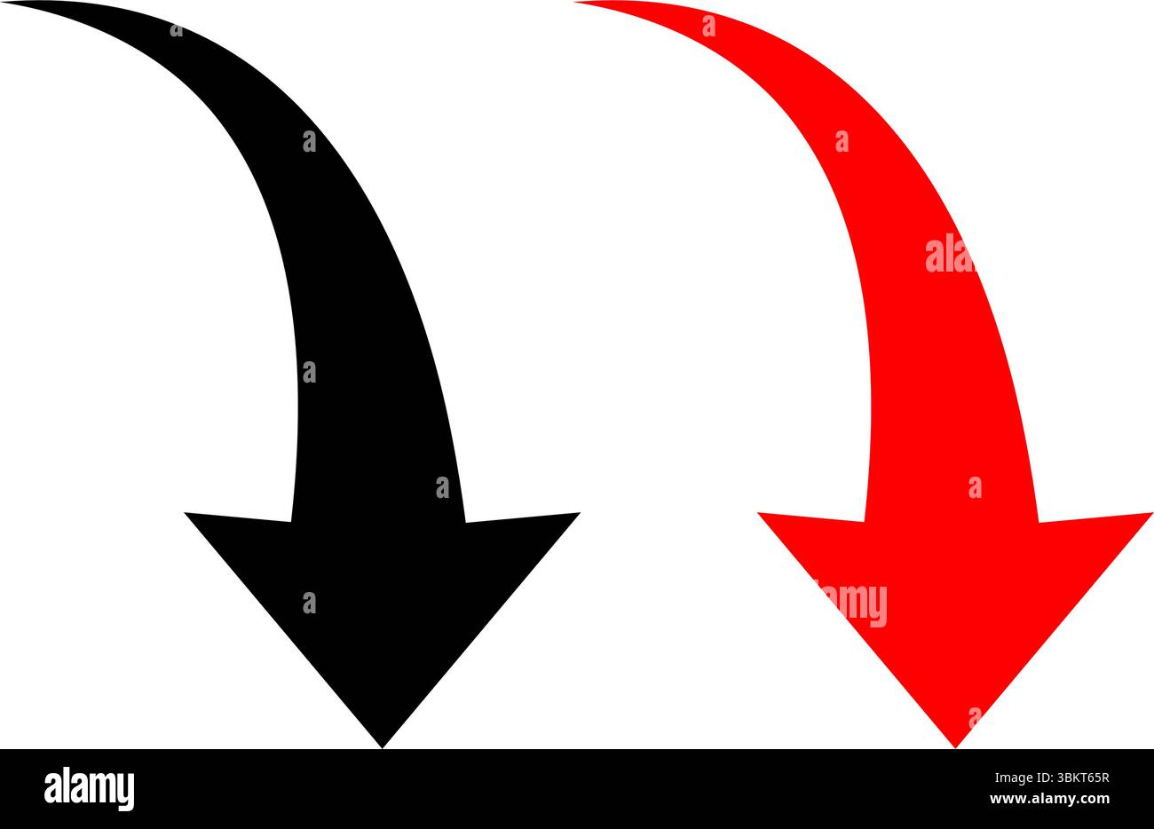 Une simple flèche courbe noire et rouge pointant vers le haut, vers le bas sur un fond transparent. Symbole de direction, signe de flèche pour le web, l'application, le vecteur de conceptions d'interface utilisateur. Illustration de Vecteur