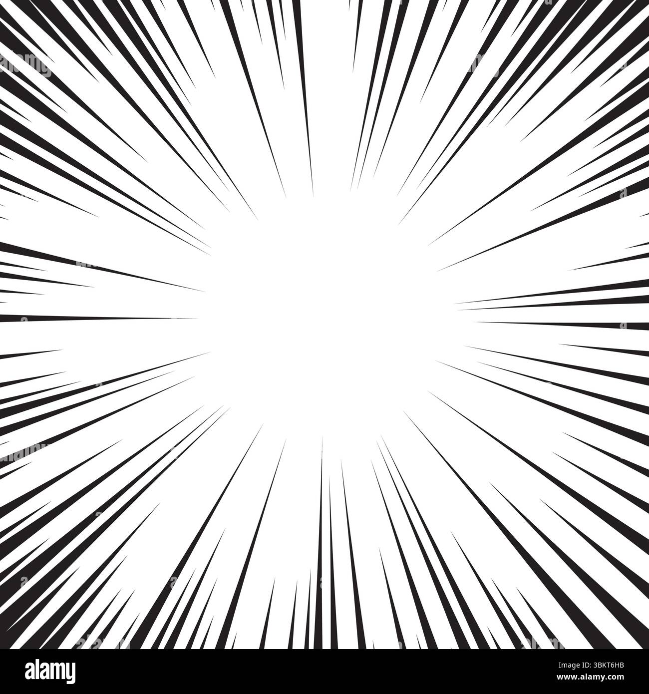 Fond de lignes radiales noir et blanc de bande dessinée. Explosion d'action de super-héros, manga comique anime rapide lignes de mouvement cadre vectoriel d'effet. Illustration de Vecteur
