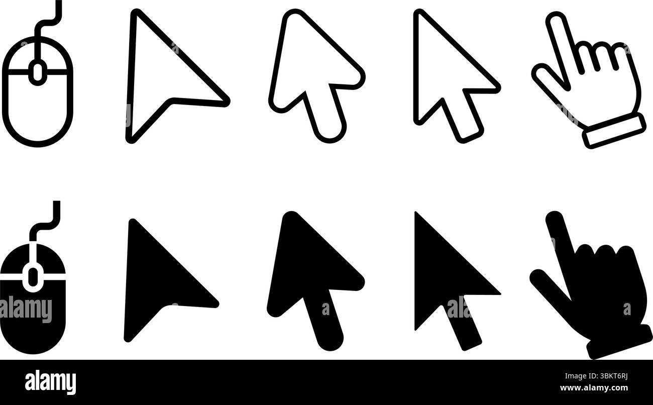 Cliquez sur les icônes de curseur, icône de curseur de main, icône de souris d'ordinateur, collection de flèche de curseur de clic, curseur de pointeur, icône de pointage, chargement des icônes de clic Illustration de Vecteur