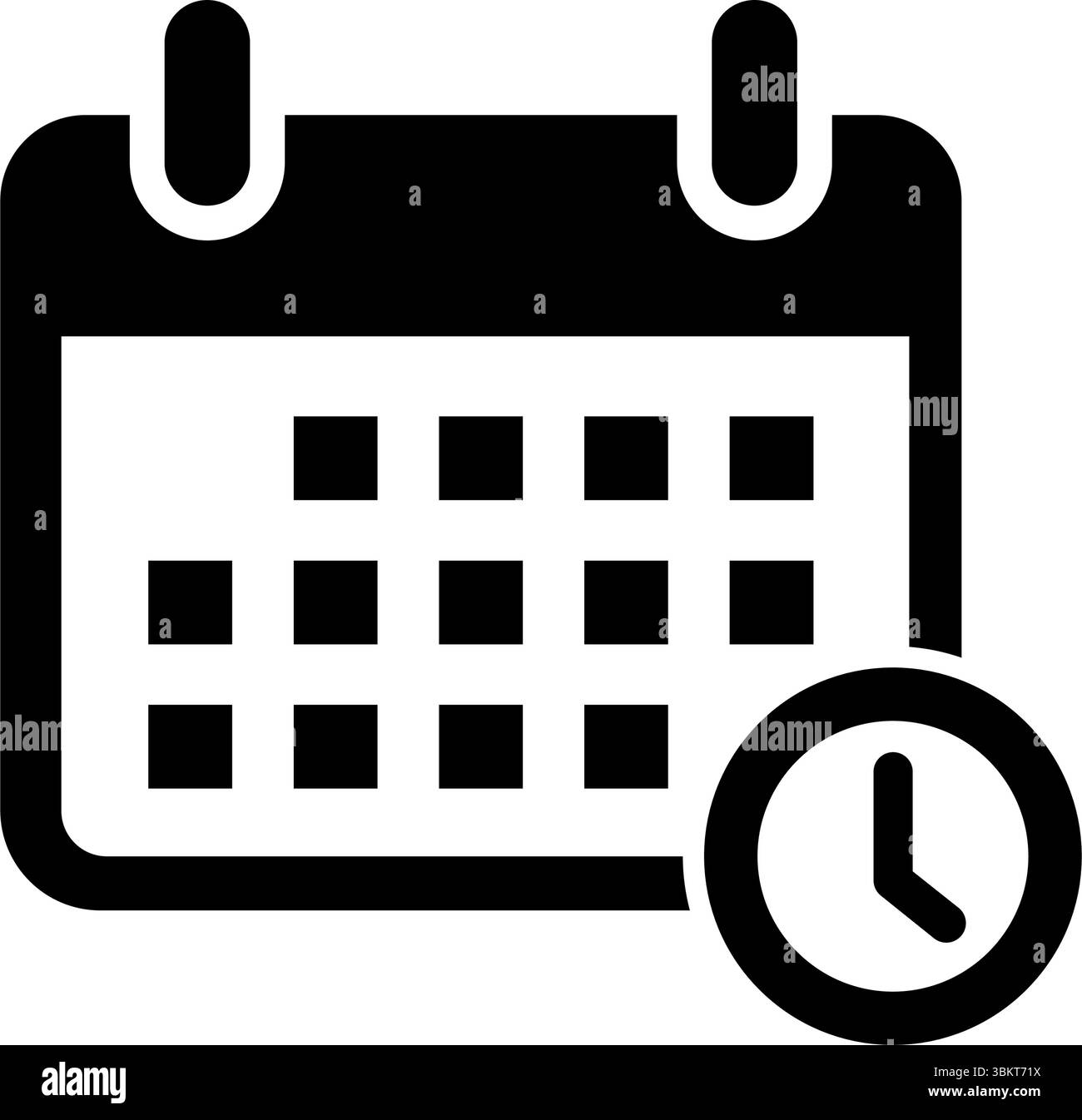 Icône de calendrier avec horloge, coche, signe d'exclamation, icône de calendrier design plat. Rappel du calendrier des événements, calendrier des réunions d'affaires, rendez-vous. Illustration de Vecteur