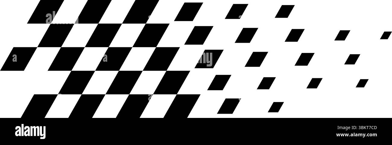 Fond de drapeau de course, motif de drapeau à damier noir et blanc avec effet de décoloration. Échiquier abstrait, thème de course pour le sport automobile, textile jersey. Illustration de Vecteur