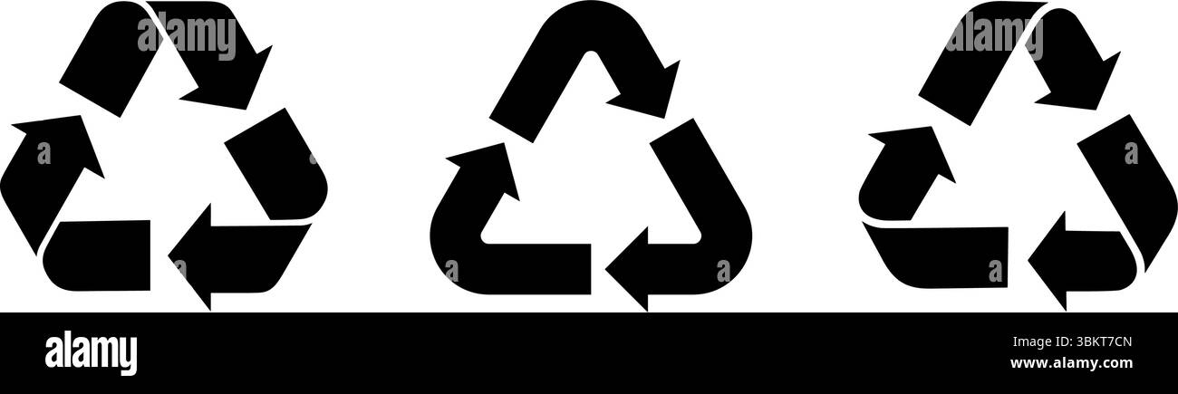 Icône de recyclage définie. Symboles de flèche de recyclage dans différents styles. Étiquette de réutilisation verte et noire. Recyclez illustration vectorielle de badge. Icône de recyclage à plat Illustration de Vecteur