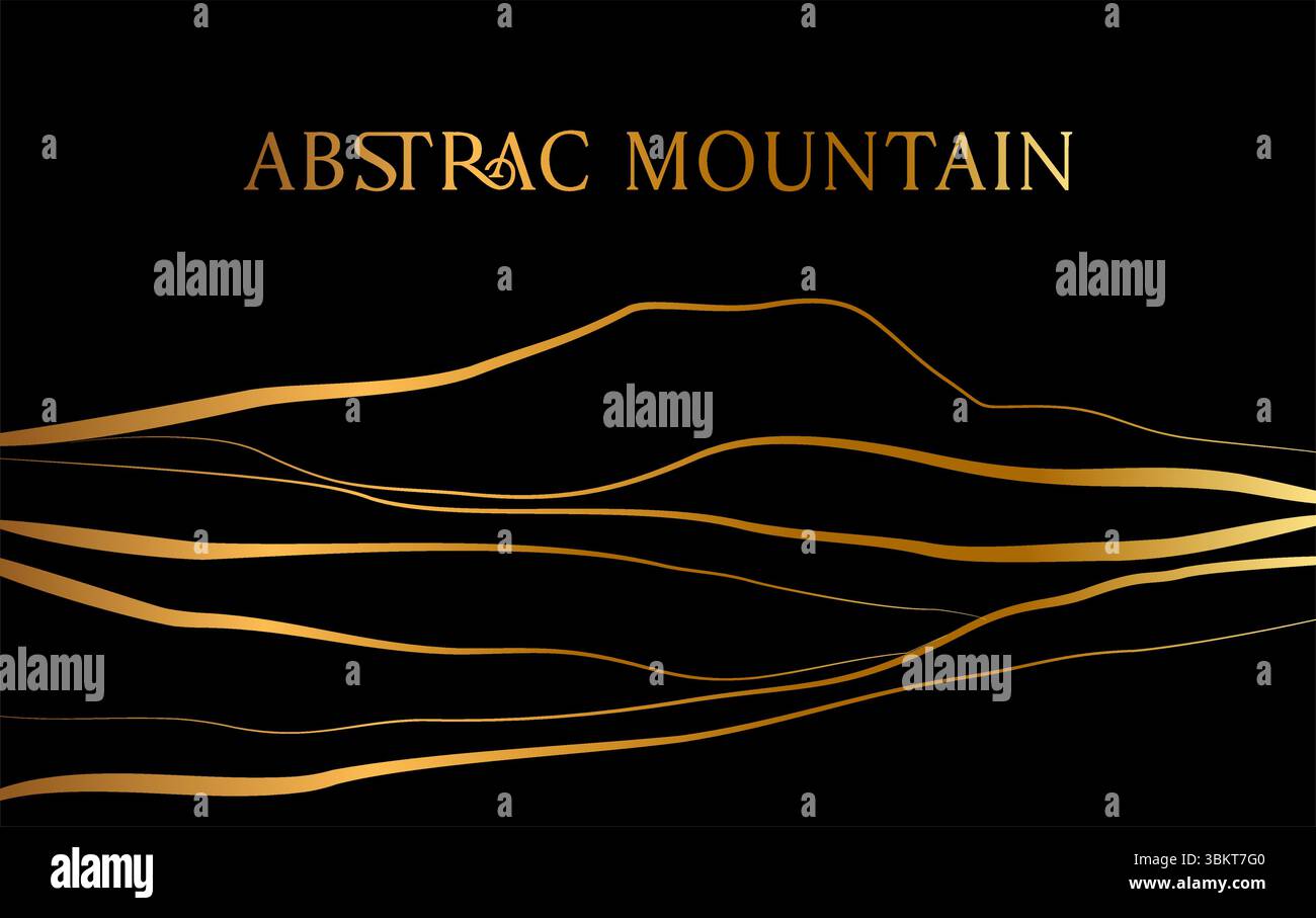 Abstrait Mountain Line Art avec fond de couleur dorée Illustration de Vecteur