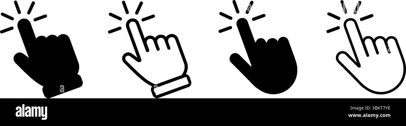 Cliquez sur les icônes de curseur, icône de curseur de main, icône de souris d'ordinateur, collection de flèche de curseur de clic, curseur de pointeur, icône de pointage, chargement des icônes de clic Illustration de Vecteur