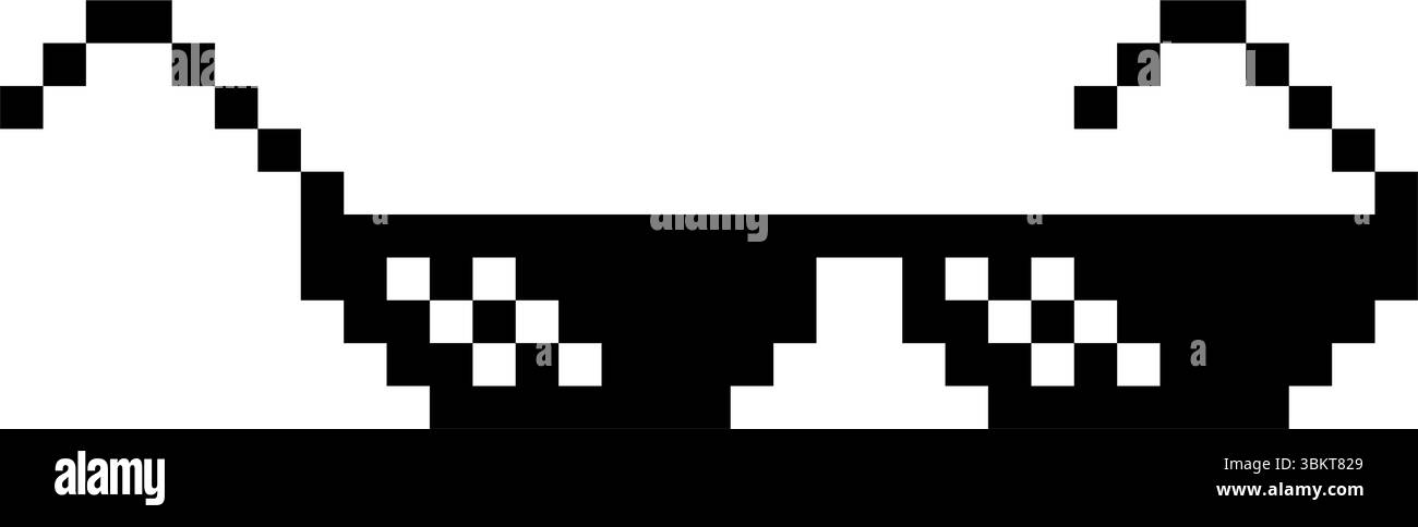 Icône de lunettes de pixel, pixel art Shades cool Thug Life meme glasses vecteur symbole, élément pixelisé de mème gangster 8 bits, lunettes de soleil rétro 3D. Illustration de Vecteur