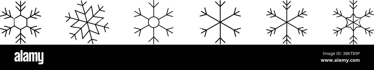 Flocons de neige, flocons de neige de ligne mince paquet d'icônes simples, modèle de flocons de neige d'hiver, ensemble d'icônes de flocons de neige bleu, illustration vectorielle de flocons de neige. Illustration de Vecteur