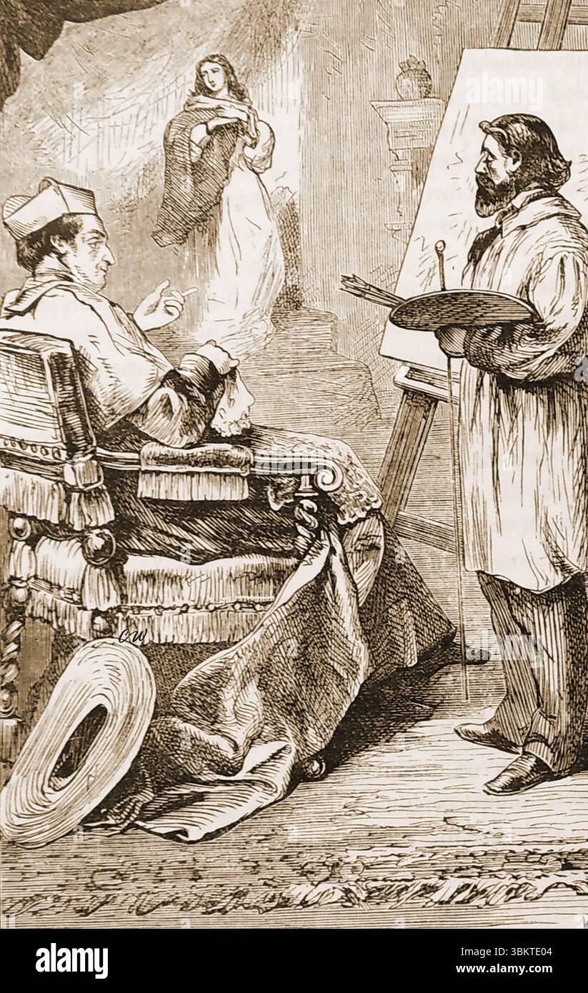 Une ancienne estampe censée représenter la peinture du Portrait d'un cardinal, ou simplement le cardinal par l'artiste italien de la Renaissance Raphaël Banque D'Images