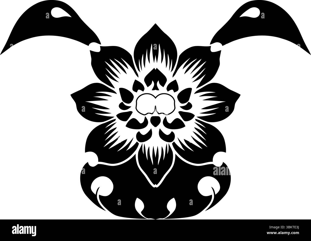 Ornement floral noir abstrait - graphique stylisé de fleur de lotus Illustration de Vecteur