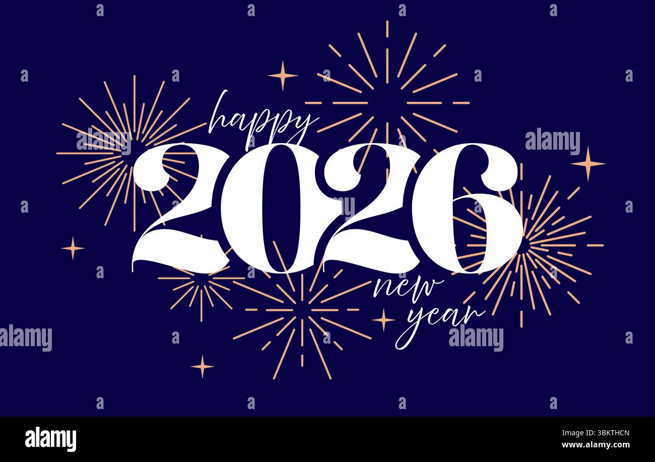 Carte de feux d'artifice 2026, affiche de conception de numéro de bonne année Illustration de Vecteur