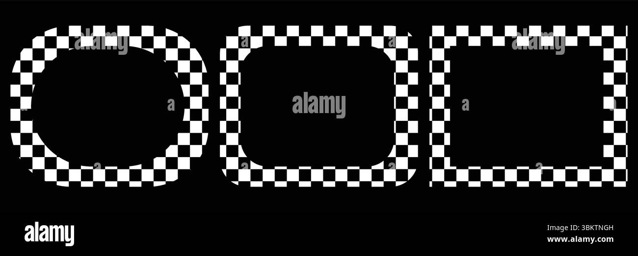 Cadre carré avec imprimé à carreaux. Vignette rectangulaire avec damier, drapeau de rallye ou motif de jeu d'échecs isolé sur fond blanc. Illustration de Vecteur