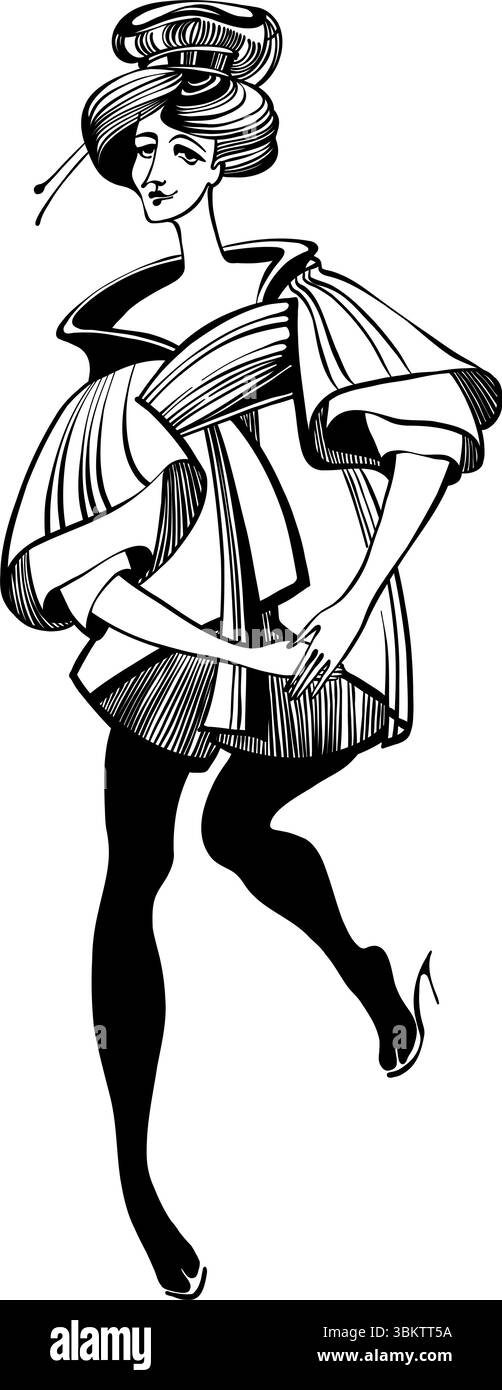 Croquis de mode de style geisha Illustration de Vecteur