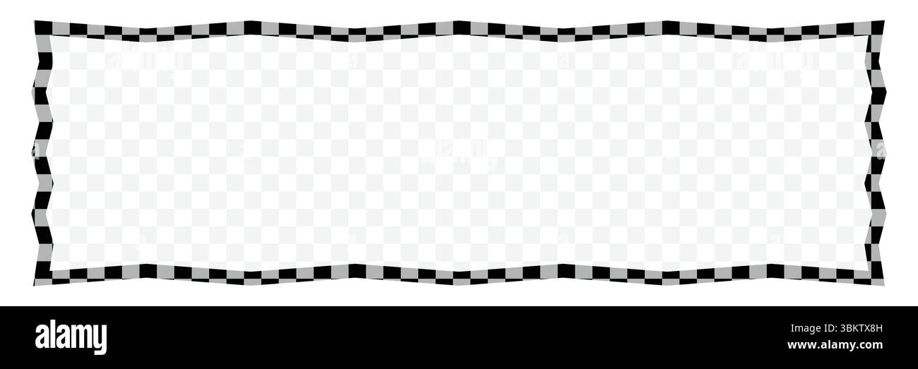 Cadre rectangulaire avec imprimé à carreaux sur les bordures. Vignette rectangulaire avec damier, drapeau de course ou motif de jeu d'échecs isolé sur fond blanc Illustration de Vecteur
