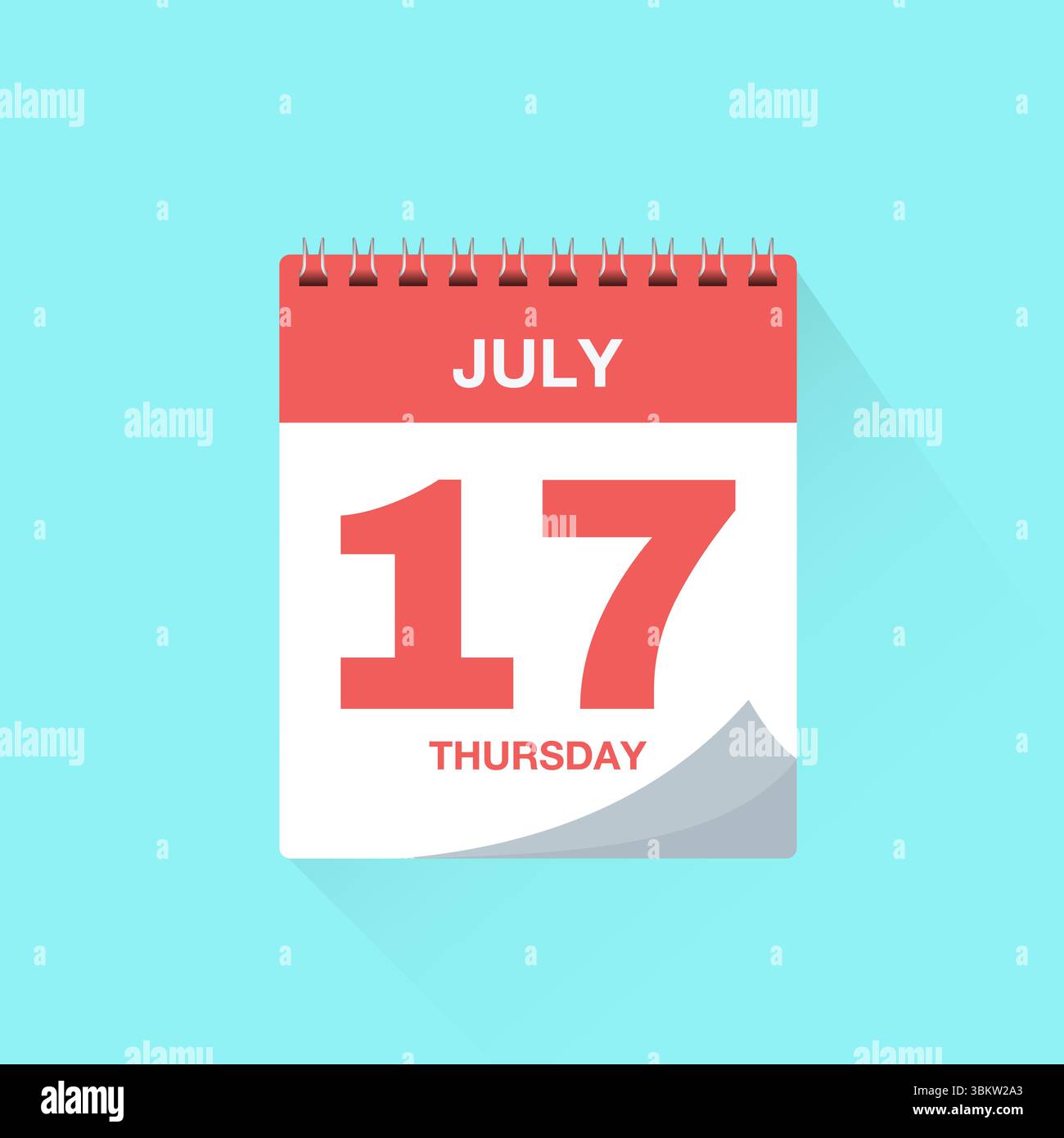 Calendrier du jour avec la date du 17 juillet, vecteur d'icône de calendrier. Rappel de calendrier d'événements, calendrier d'affaires ou symbole de rendez-vous, planificateur d'agenda de calendrier de page Illustration de Vecteur
