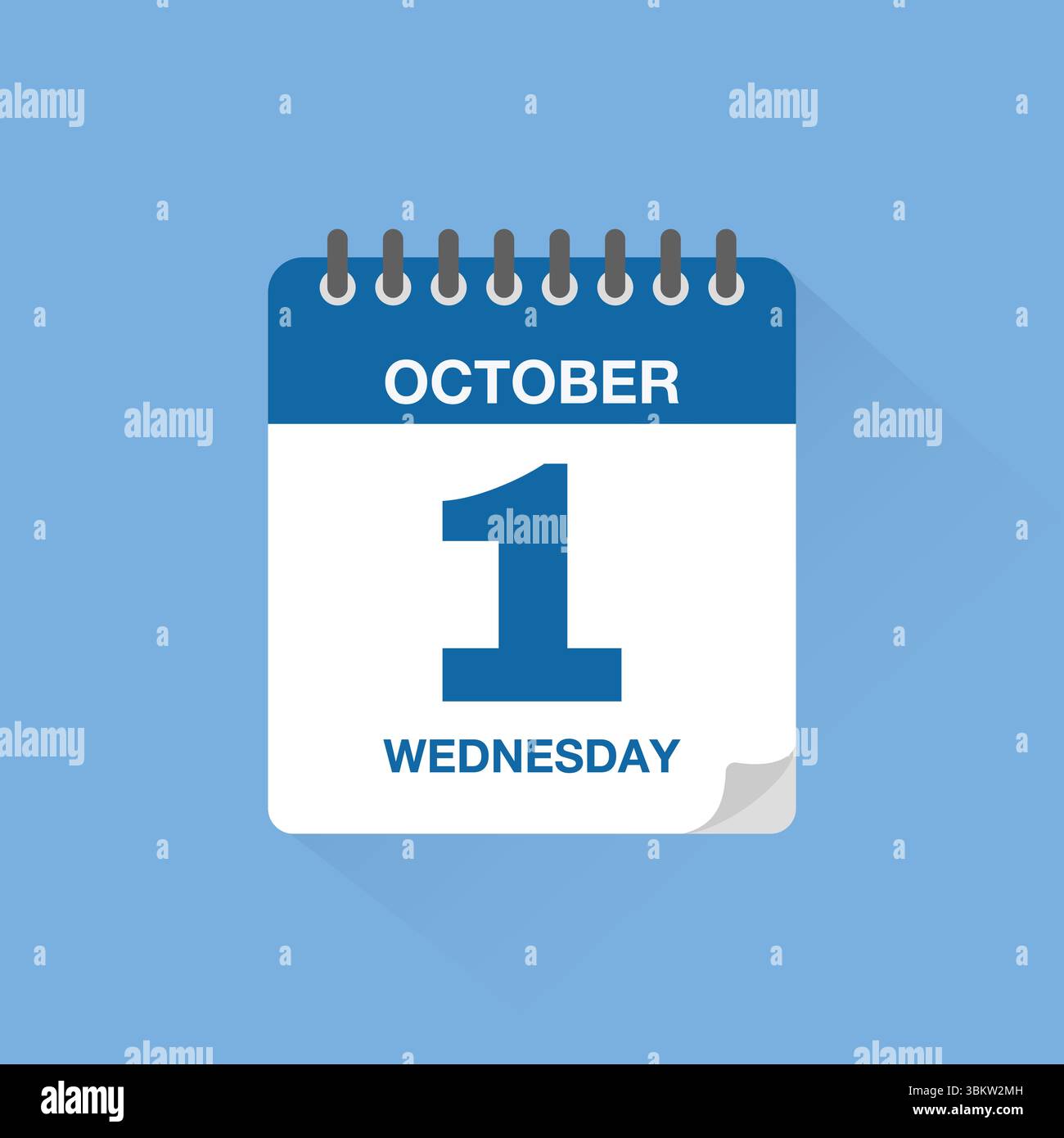 Calendrier journalier avec la date du 1er octobre. Vecteur d'icône de calendrier. Rappel de calendrier d'événements, signe de date de planification de réunion d'affaires, symbole de date de rendez-vous. Illustration de Vecteur