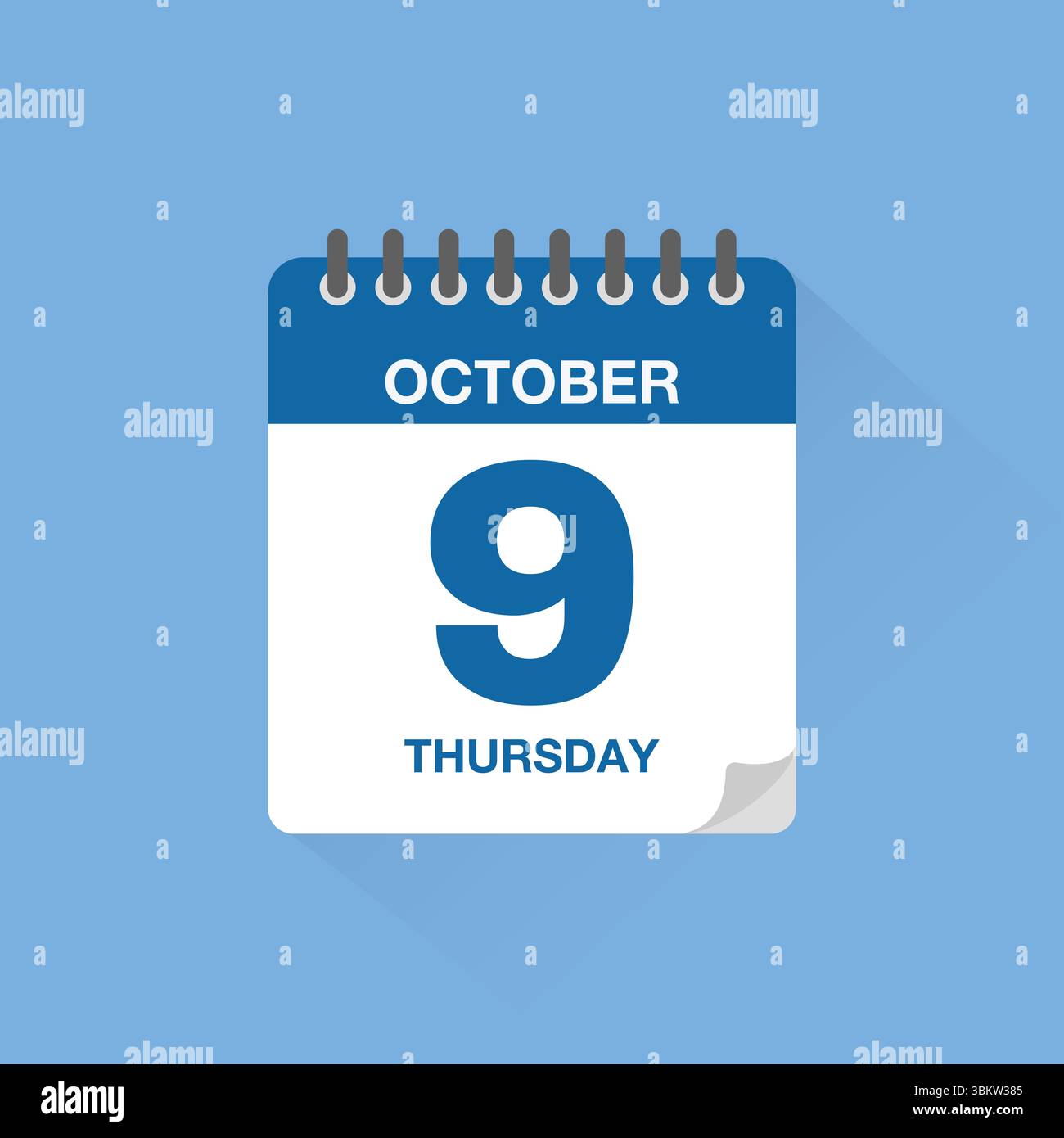 Calendrier journalier avec la date du 9 octobre. Vecteur d'icône de calendrier. Rappel de calendrier d'événements, signe de date de planification de réunion d'affaires, symbole de date de rendez-vous. Illustration de Vecteur