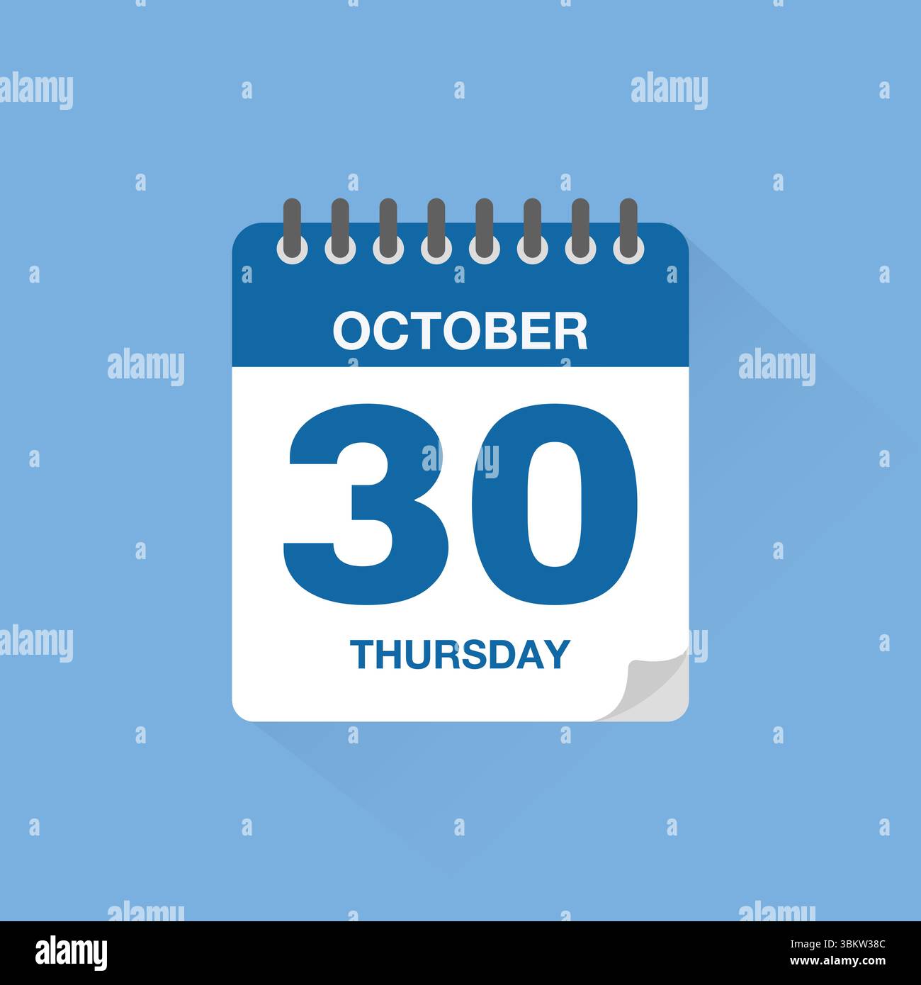 Calendrier journalier avec date octobre 30. Vecteur d'icône de calendrier. Rappel de calendrier d'événements, signe de date de planification de réunion d'affaires, symbole de date de rendez-vous. Illustration de Vecteur