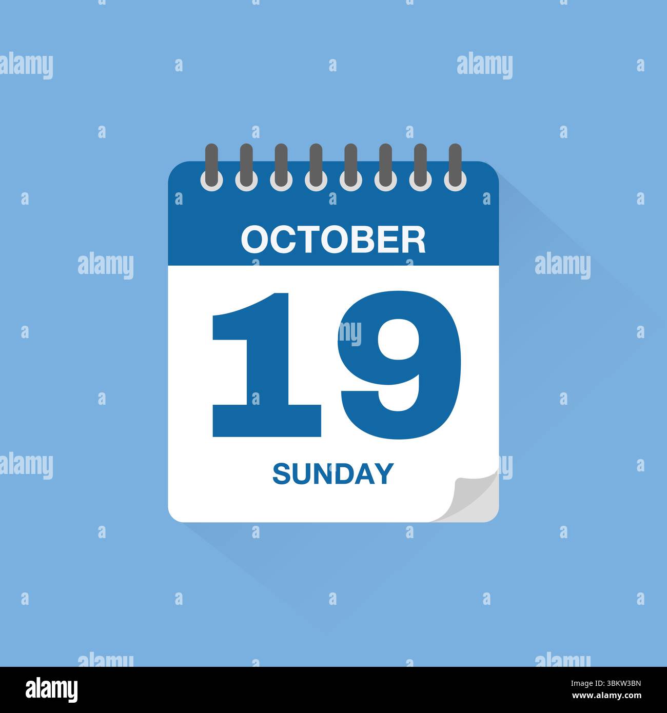 Calendrier journalier avec date 19 octobre. Vecteur d'icône de calendrier. Rappel de calendrier d'événements, signe de date de planification de réunion d'affaires, symbole de date de rendez-vous. Illustration de Vecteur