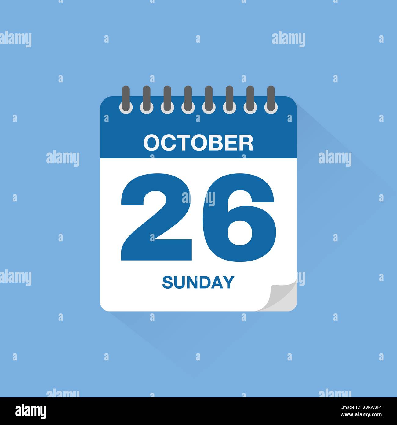 Calendrier journalier avec date octobre 26. Vecteur d'icône de calendrier. Rappel de calendrier d'événements, signe de date de planification de réunion d'affaires, symbole de date de rendez-vous. Illustration de Vecteur