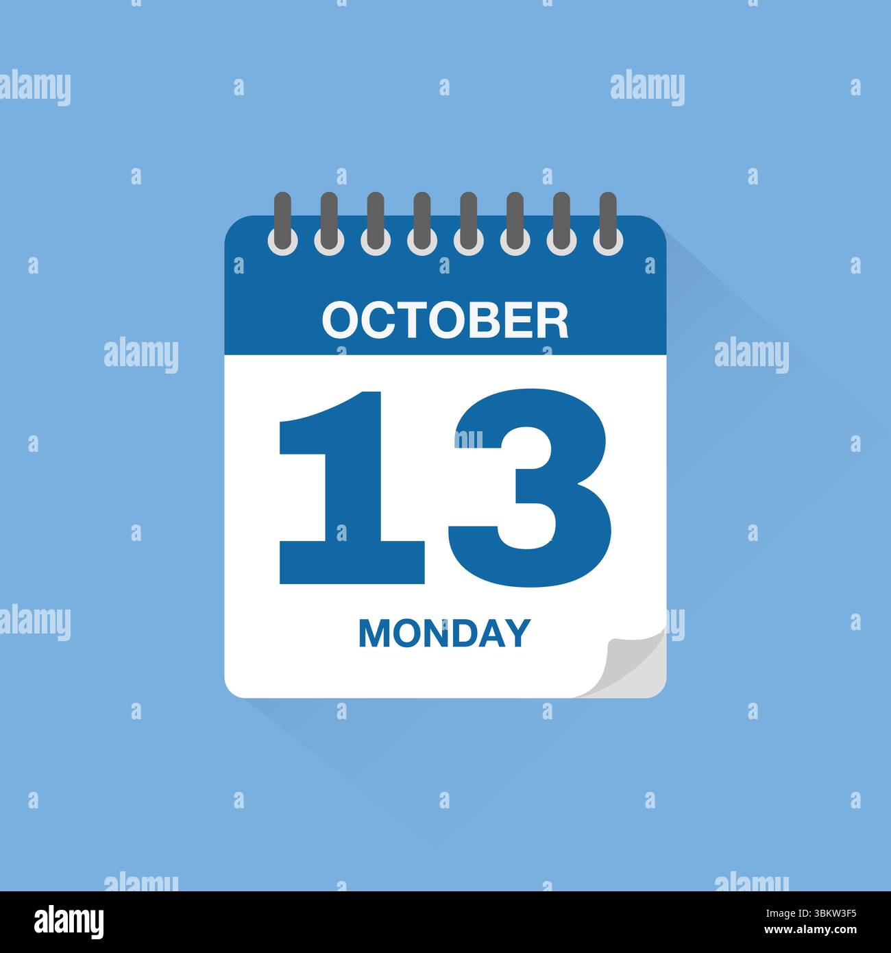 Calendrier journalier avec la date du 13 octobre. Vecteur d'icône de calendrier. Rappel de calendrier d'événements, signe de date de planification de réunion d'affaires, symbole de date de rendez-vous. Illustration de Vecteur