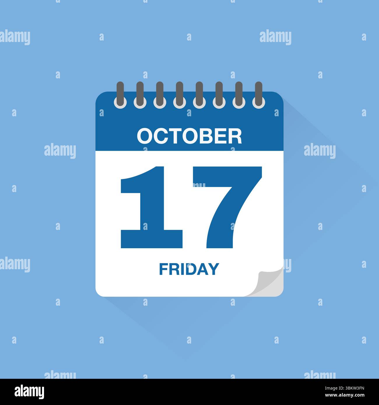Calendrier journalier avec date le 17 octobre. Vecteur d'icône de calendrier. Rappel de calendrier d'événements, signe de date de planification de réunion d'affaires, symbole de date de rendez-vous. Illustration de Vecteur