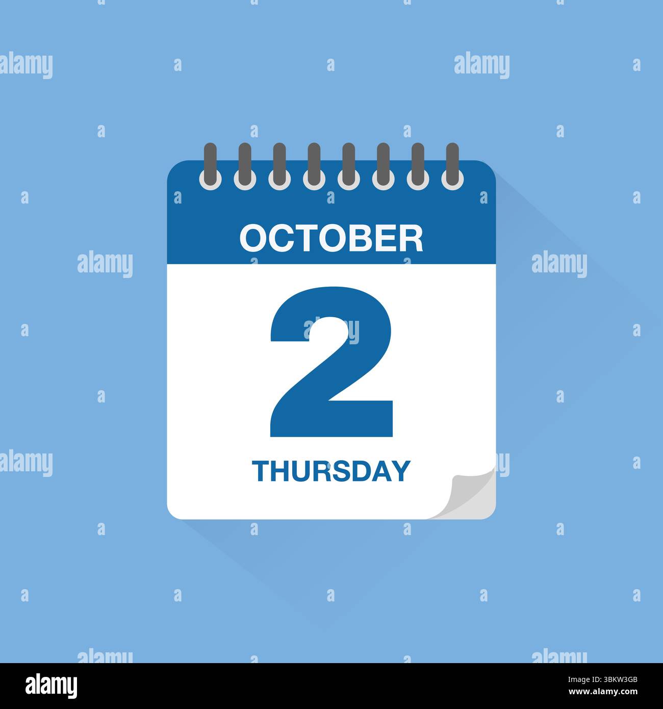 Calendrier journalier avec la date du 2 octobre. Vecteur d'icône de calendrier. Rappel de calendrier d'événements, signe de date de planification de réunion d'affaires, symbole de date de rendez-vous. Illustration de Vecteur