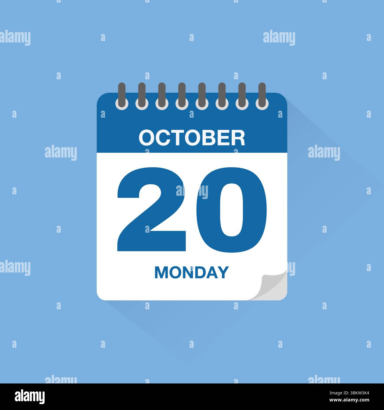 Calendrier journalier avec date le 20 octobre. Vecteur d'icône de calendrier. Rappel de calendrier d'événements, signe de date de planification de réunion d'affaires, symbole de date de rendez-vous. Illustration de Vecteur