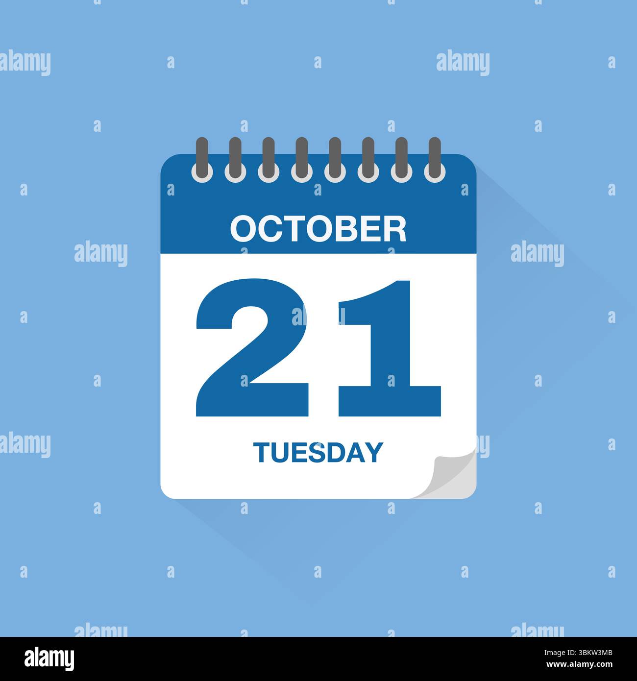 Calendrier journalier avec la date du 21 octobre. Vecteur d'icône de calendrier. Rappel de calendrier d'événements, signe de date de planification de réunion d'affaires, symbole de date de rendez-vous. Illustration de Vecteur