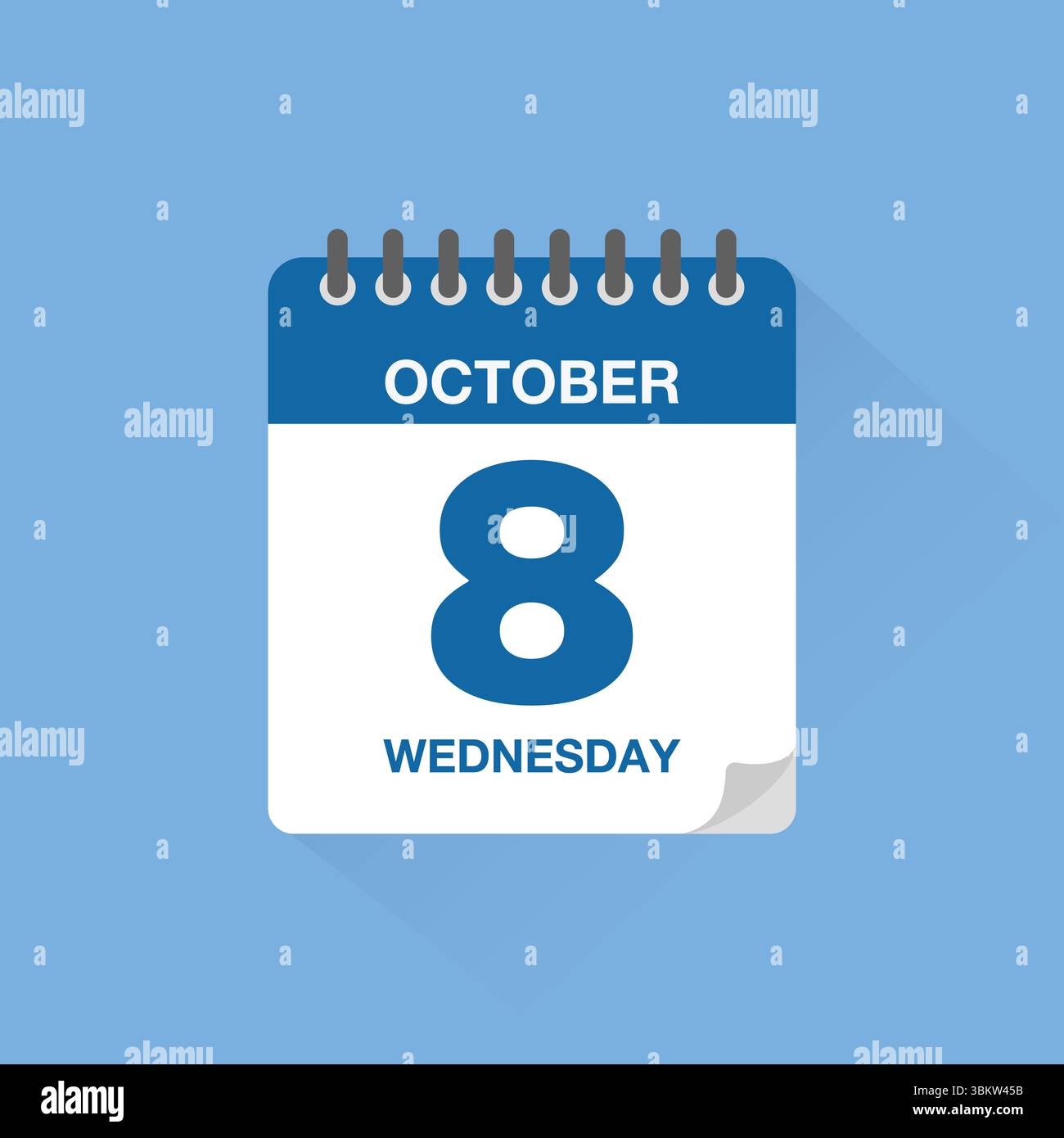 Calendrier journalier avec date 8 octobre. Vecteur d'icône de calendrier. Rappel de calendrier d'événements, signe de date de planification de réunion d'affaires, symbole de date de rendez-vous. Illustration de Vecteur