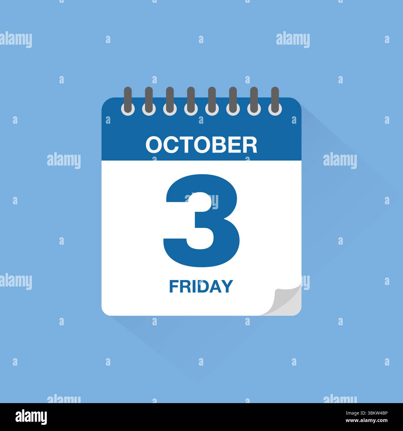 Calendrier journalier avec date 3 octobre. Vecteur d'icône de calendrier. Rappel de calendrier d'événements, signe de date de planification de réunion d'affaires, symbole de date de rendez-vous. Illustration de Vecteur