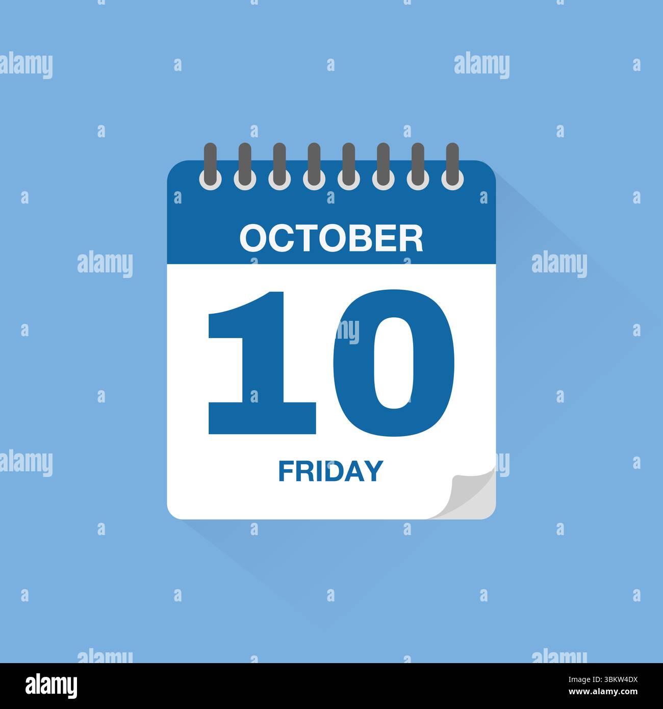 Calendrier journalier avec date 10 octobre. Vecteur d'icône de calendrier. Rappel de calendrier d'événements, signe de date de planification de réunion d'affaires, symbole de date de rendez-vous. Illustration de Vecteur