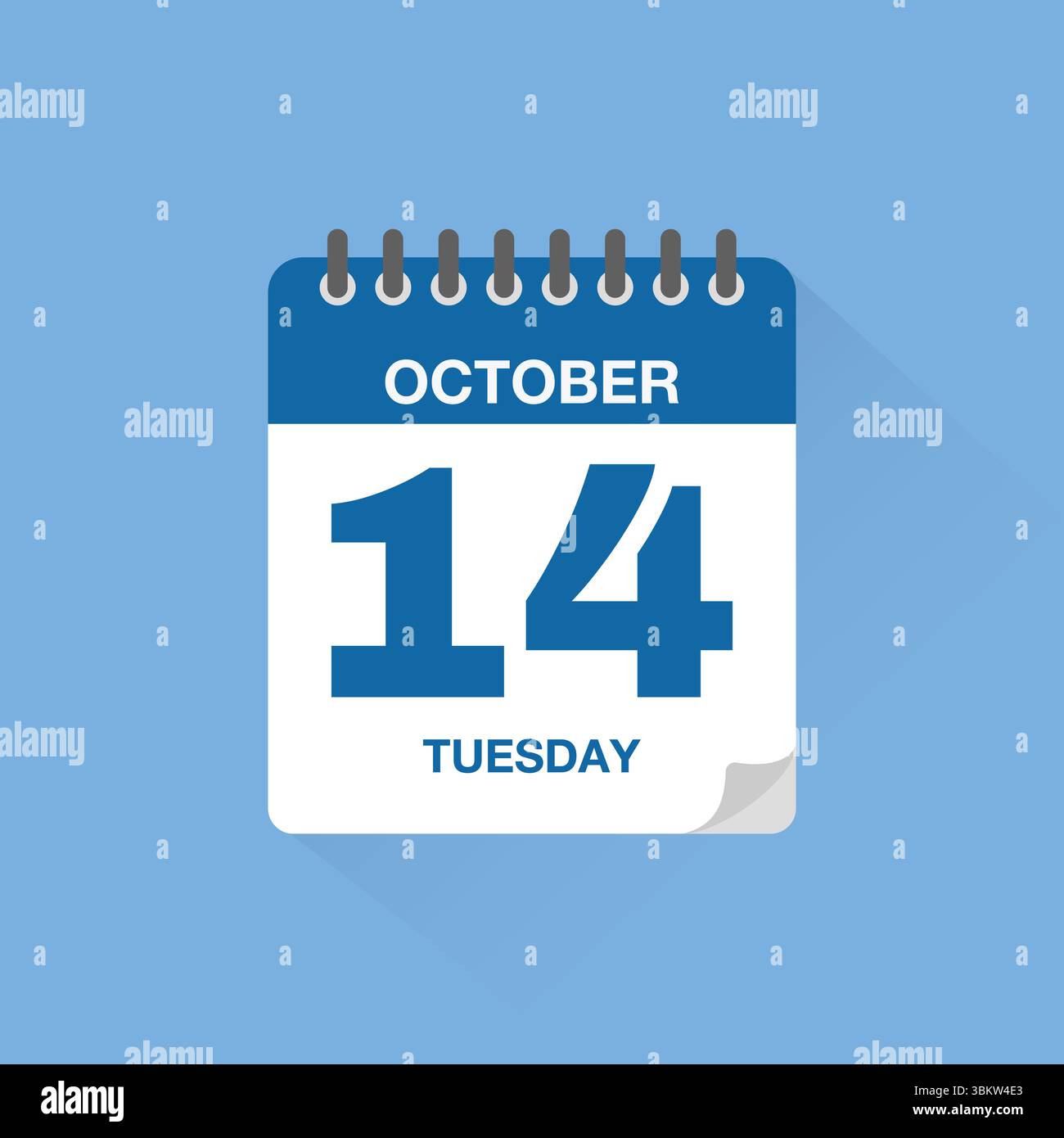 Calendrier journalier avec date le 14 octobre. Vecteur d'icône de calendrier. Rappel de calendrier d'événements, signe de date de planification de réunion d'affaires, symbole de date de rendez-vous. Illustration de Vecteur