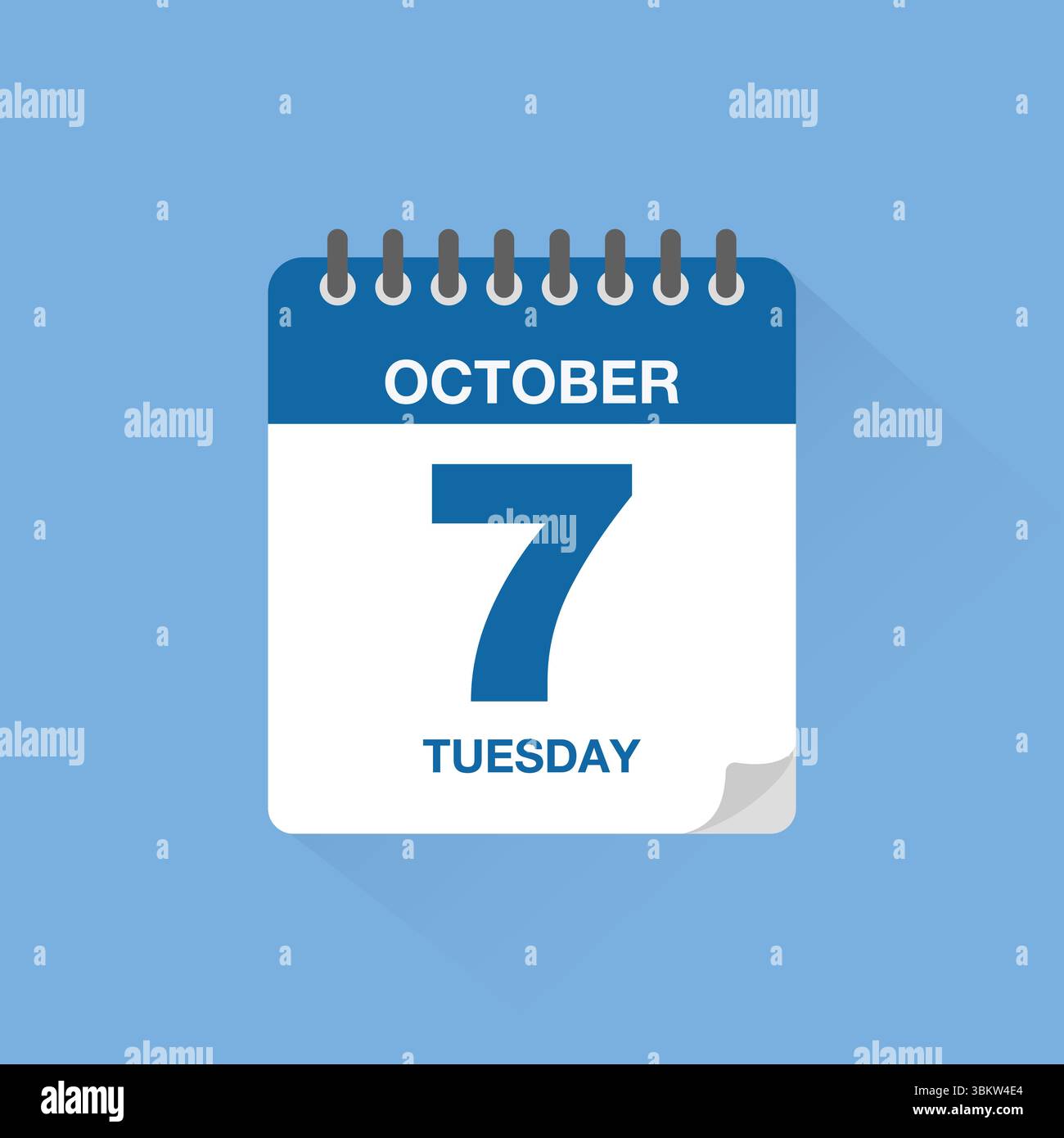 Calendrier journalier avec date 7 octobre. Vecteur d'icône de calendrier. Rappel de calendrier d'événements, signe de date de planification de réunion d'affaires, symbole de date de rendez-vous. Illustration de Vecteur