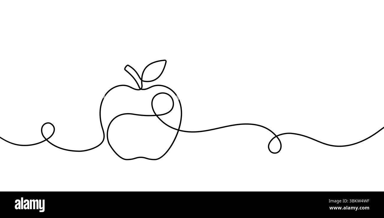 Apple line à offrir Pomme dessinée à la main. Dessin au trait continu de fruits. Nourriture à contour unique pour impression design. Intégrité de l'esquisse à ligne unique. Signe de simplicité Illustration de Vecteur
