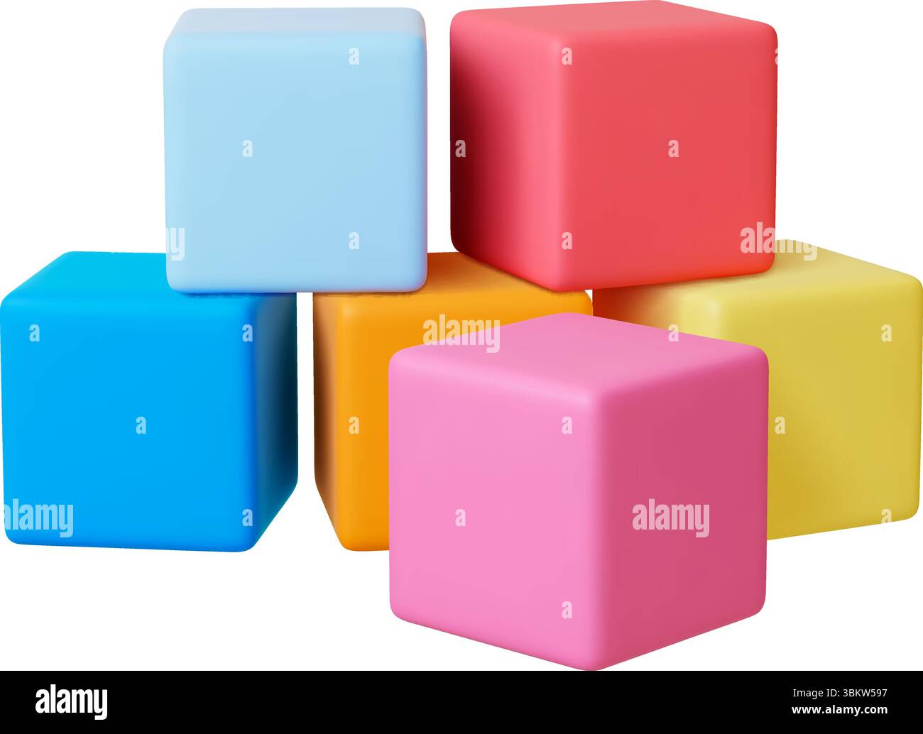 Cubes plastiques composition 3D. Cube coloré isolé rotation différente. Métaphore du travail d'équipe, du soutien. Enfants jouets de développement simples, vecteur Illustration de Vecteur