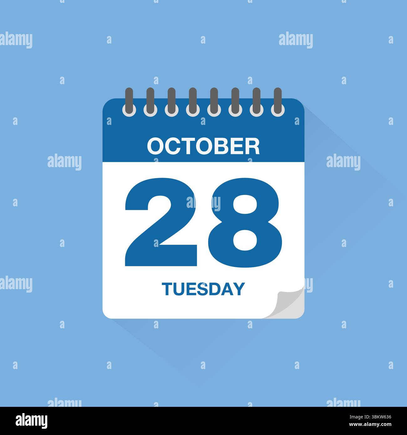 Calendrier journalier avec date octobre 28. Vecteur d'icône de calendrier. Rappel de calendrier d'événements, signe de date de planification de réunion d'affaires, symbole de date de rendez-vous. Illustration de Vecteur
