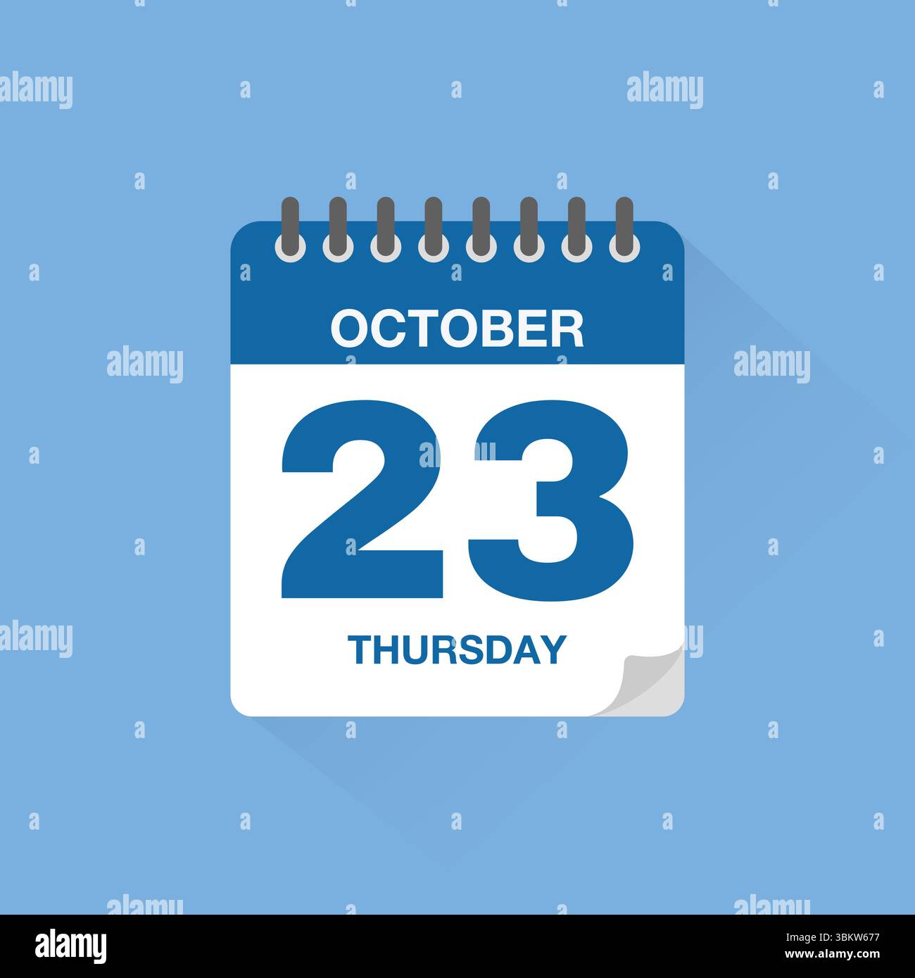 Calendrier journalier avec date le 23 octobre. Vecteur d'icône de calendrier. Rappel de calendrier d'événements, signe de date de planification de réunion d'affaires, symbole de date de rendez-vous. Illustration de Vecteur