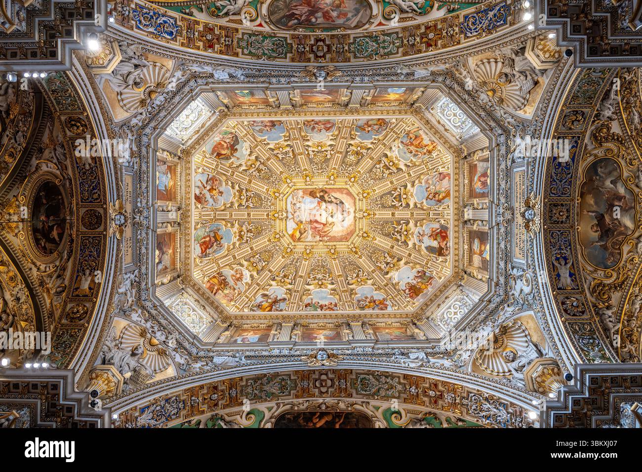 Plafond de Cappella Colleoni, Bergame, Lombardie, Italie Banque D'Images