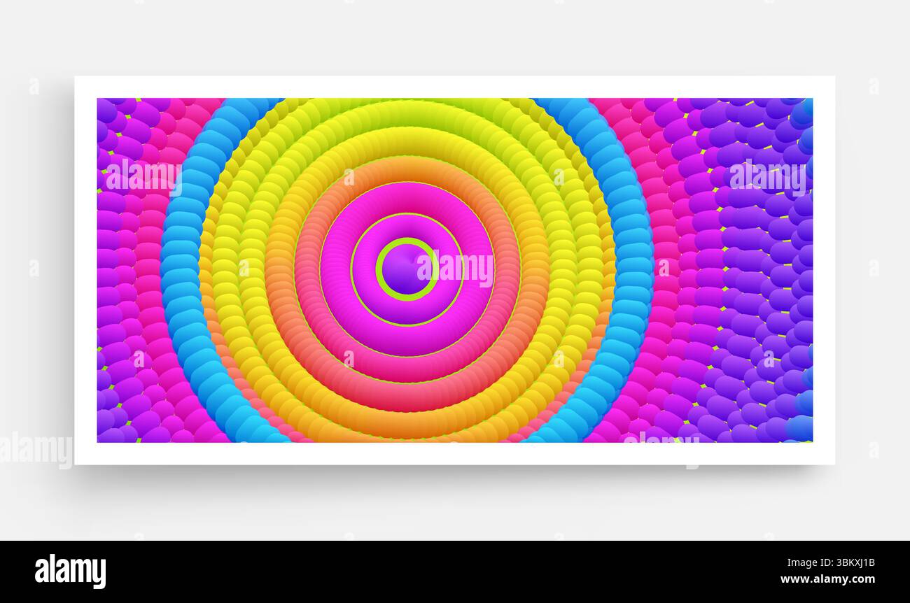 Motif circulaire abstrait composé de sphères de couleur et d'ellipses. Illustration vectorielle. Effet dynamique. Modèle de conception de couverture. Peut être utilisé pour la publicité Illustration de Vecteur