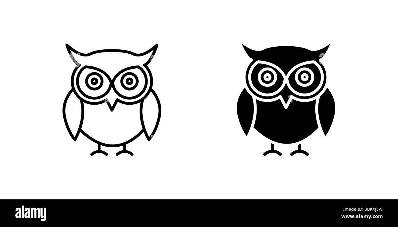 Majestueuse icône de hibou volant vue de face, symbolisant la sagesse, la connaissance et les animaux nocturnes. Idéal pour l'éducation, la nature et le mystère Illustration de Vecteur