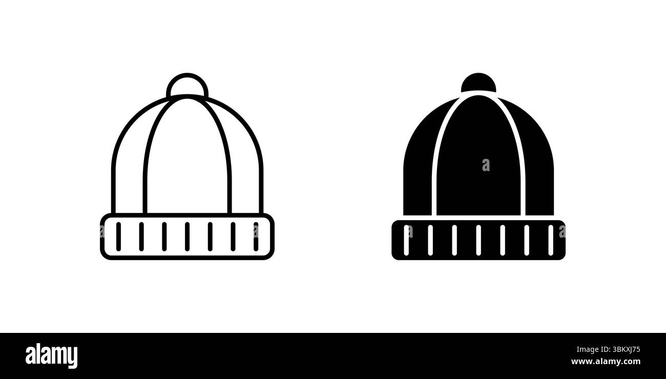 Ensemble d'icônes de bonnet beanie chaud pour la mode hivernale, le temps froid et les accessoires confortables. Utile pour les vêtements, les saisons et les thèmes de plein air. Illustration de Vecteur