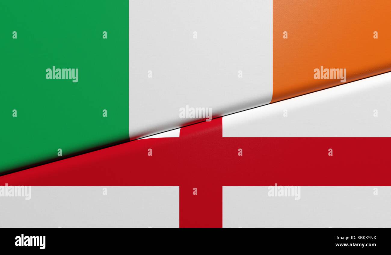 Drapeaux de l'Irlande et de la France ensemble - rendu 3D. Banque D'Images