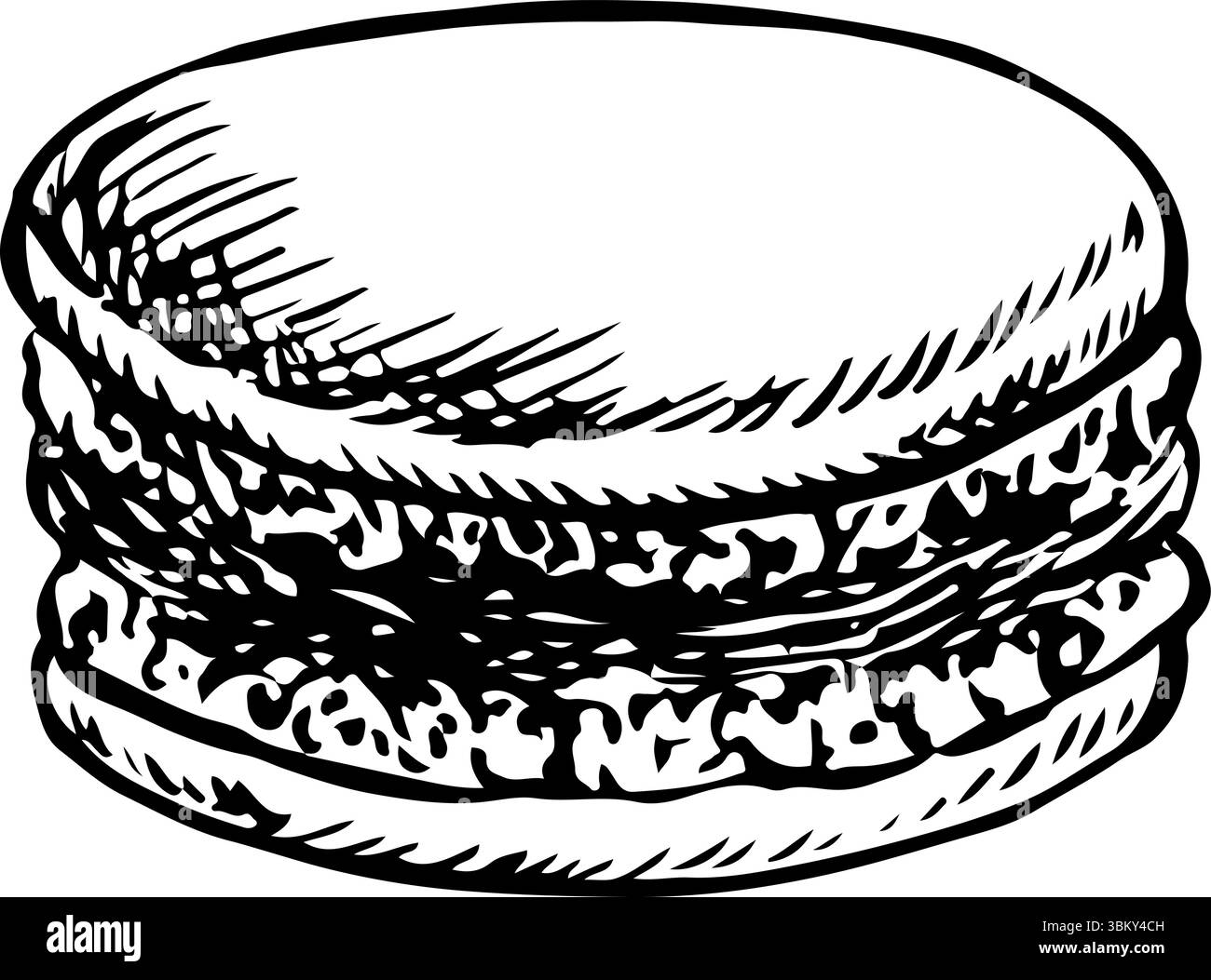 Biscuits aux macaronis. Graphiques vectoriels, illustration dessinée à la main en noir et blanc. Mettez-le en surbrillance sur un fond blanc. Produits de confiserie aux amandes. An Illustration de Vecteur