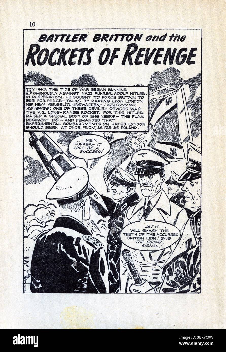 Page de titre de l'histoire Battler Britton et la fusée de vengeance de la bande dessinée Battler Britton, une série publiée pour la première fois en 1956 Banque D'Images