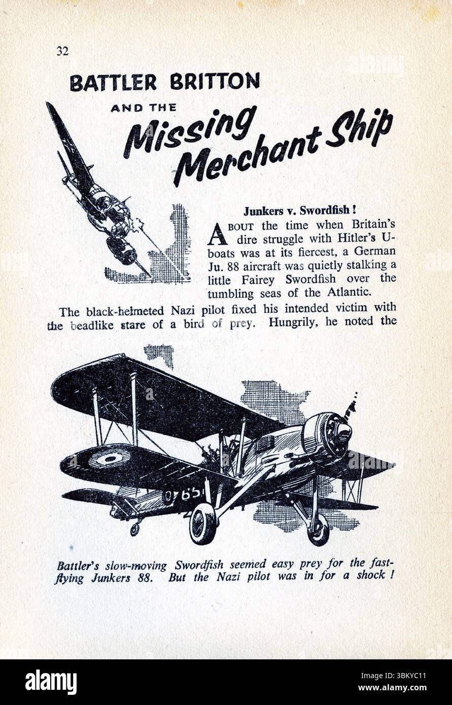 Page de titre de l'histoire The Missing Merchant Ship de la bande dessinée Battler Britton, une série publiée pour la première fois en 1956 Banque D'Images