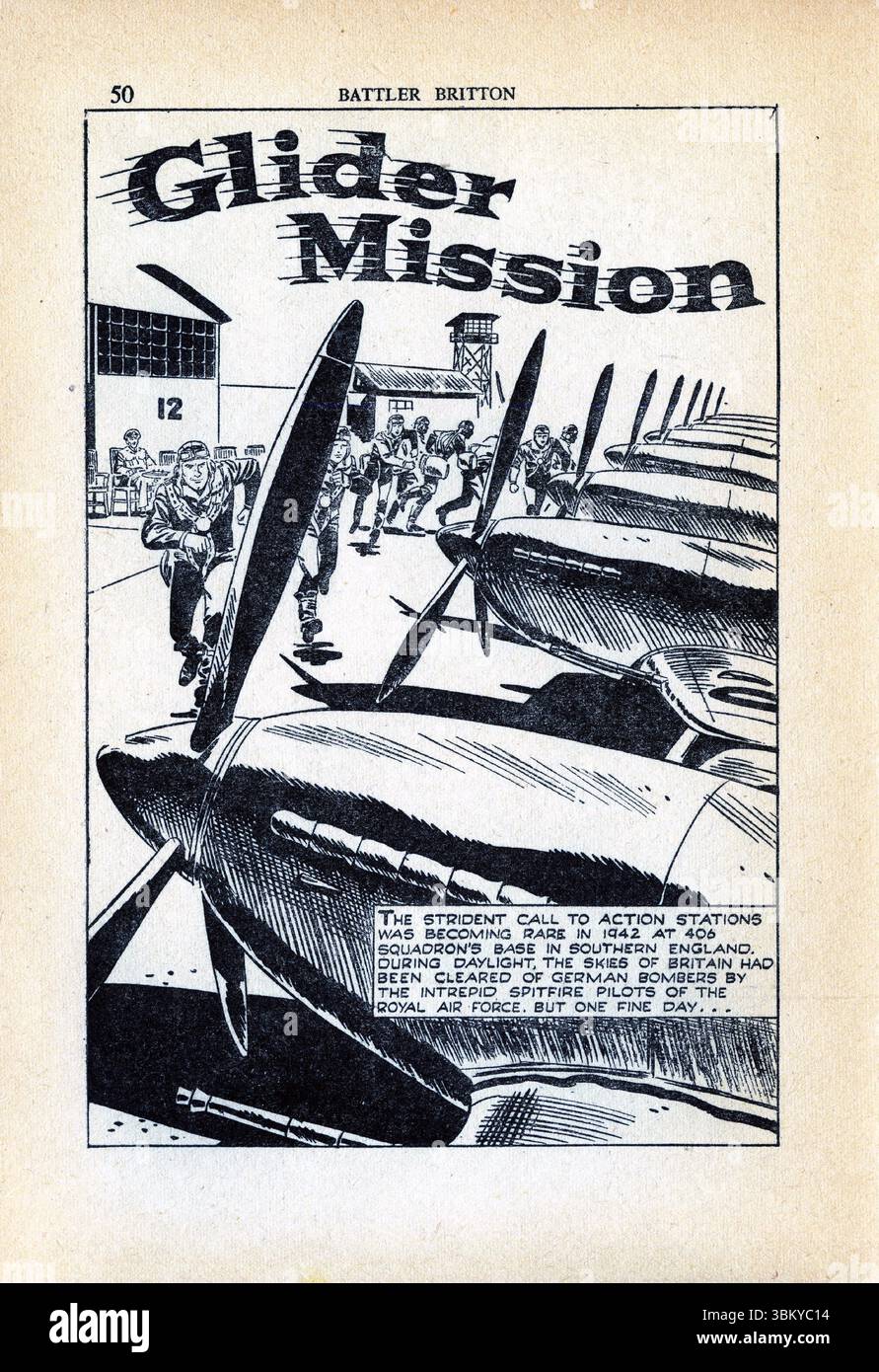 Page de titre de l'histoire Glider Mission tirée de la bande dessinée Battler Britton, une série publiée pour la première fois en 1956 Banque D'Images