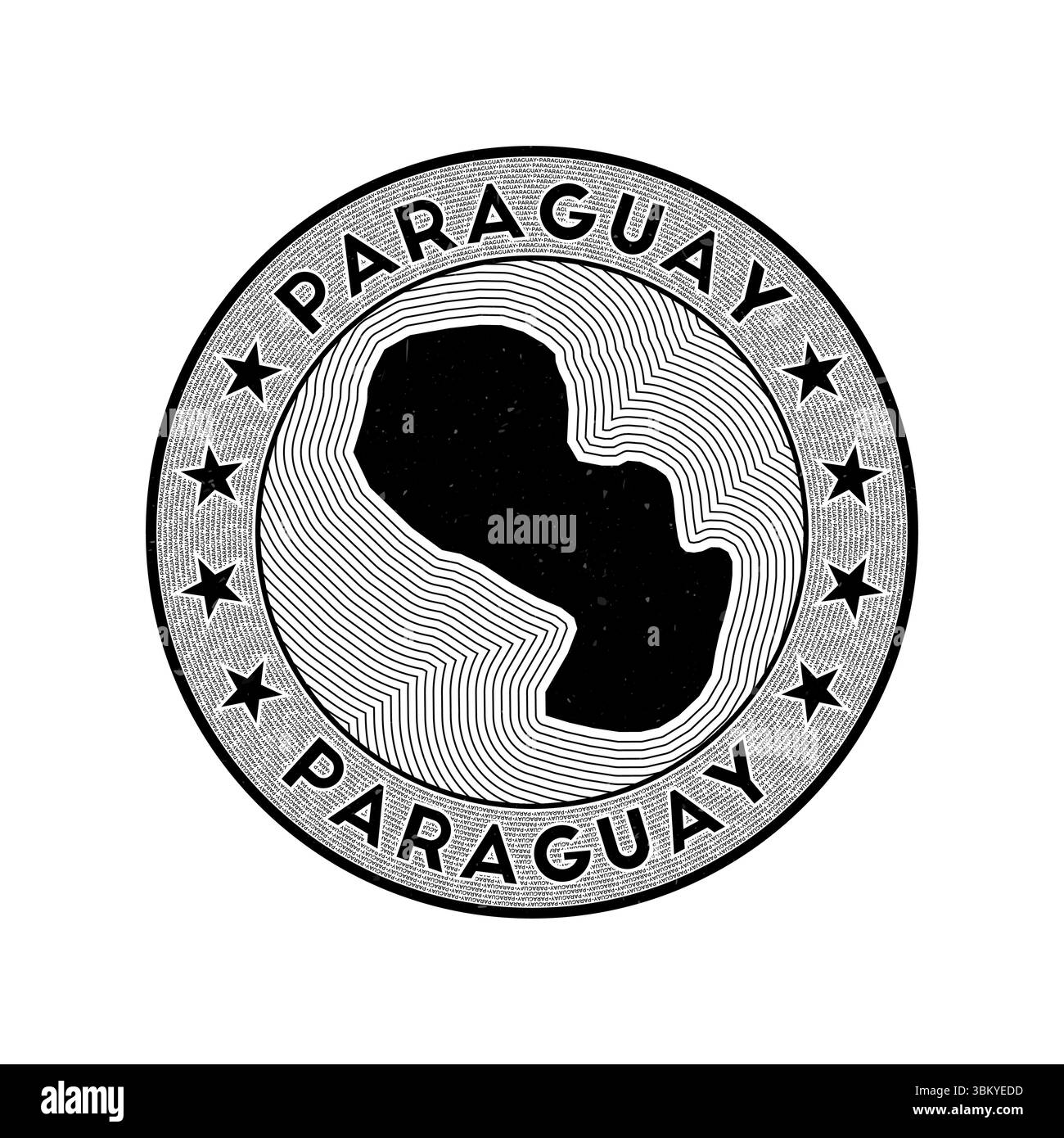 Vecteur badge rond Paraguay. Timbre rond de pays avec forme de Paraguay, isolines et nom de pays circulaire. Emblème attrayant. Illustration de Vecteur