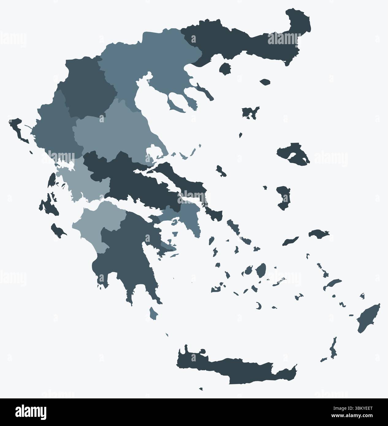 Carte de Grèce avec les régions. Juste une carte de frontière de pays simple avec division de région. Palette de couleurs bleu-gris. Illustration de Vecteur